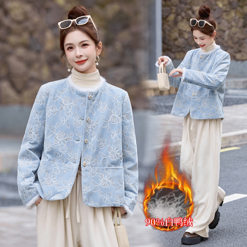 Embroidery Chinese style winter mink hair duck down coat