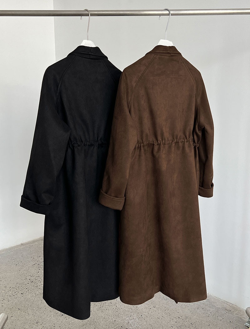 Drawstring long windbreaker large lapel coat for women