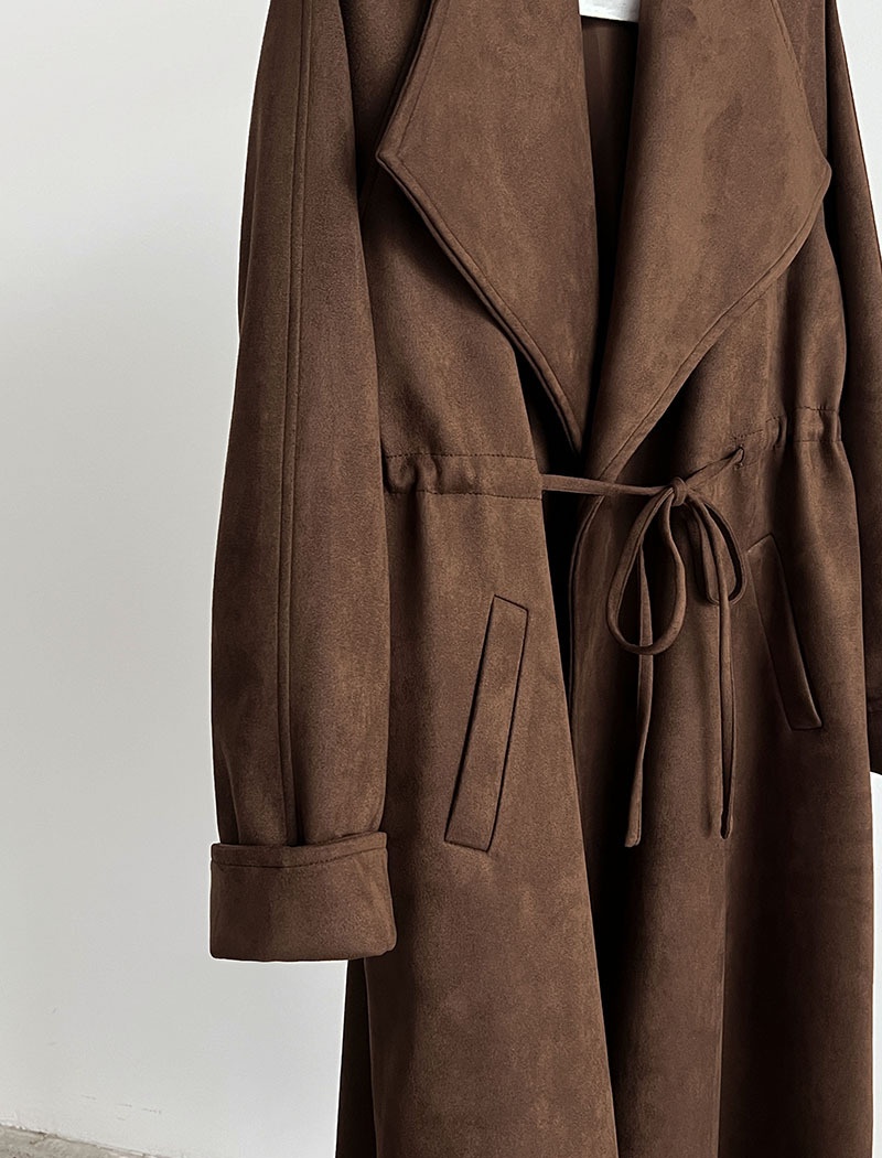 Drawstring long windbreaker large lapel coat for women