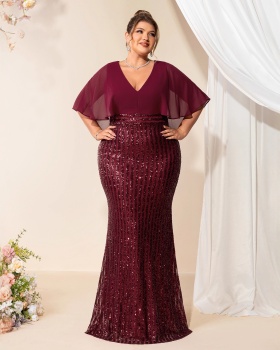 Temperament short sleeve evening dress