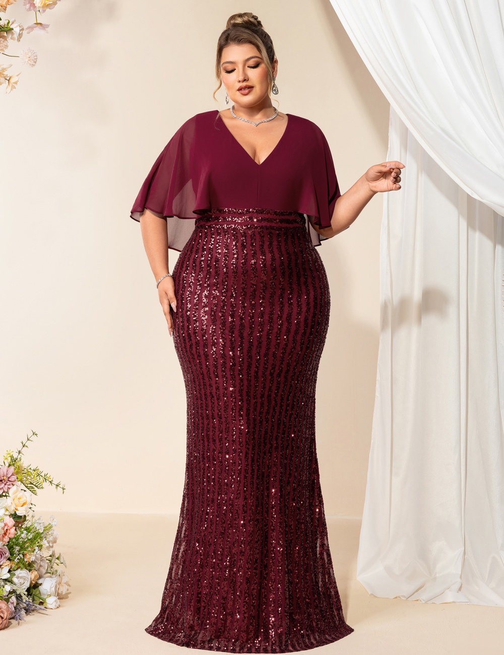 Temperament short sleeve evening dress