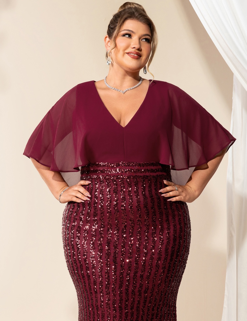 Temperament short sleeve evening dress