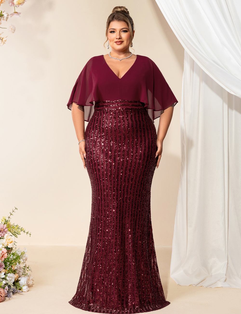 Temperament short sleeve evening dress