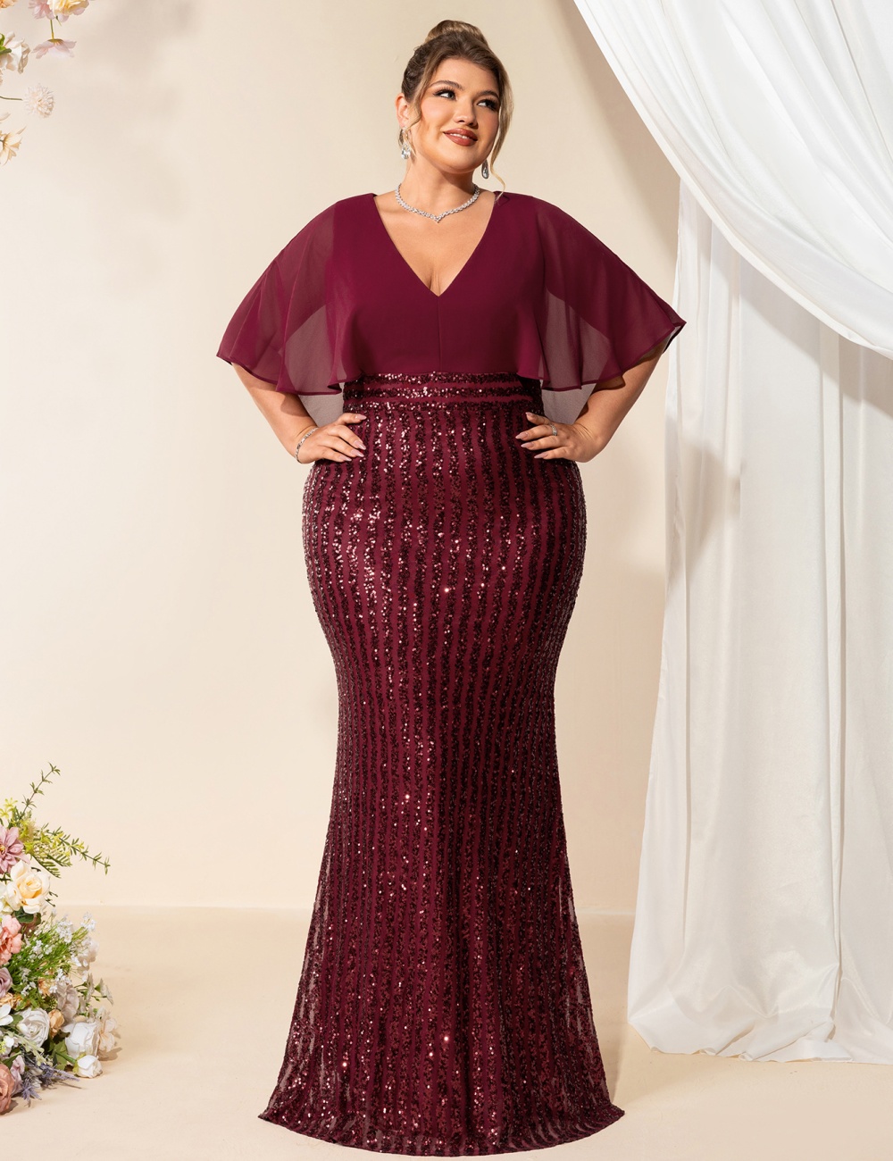 Temperament short sleeve evening dress