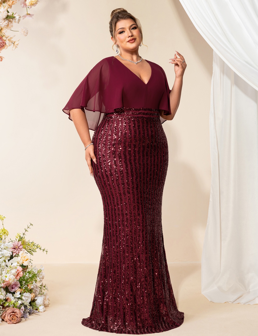 Temperament short sleeve evening dress