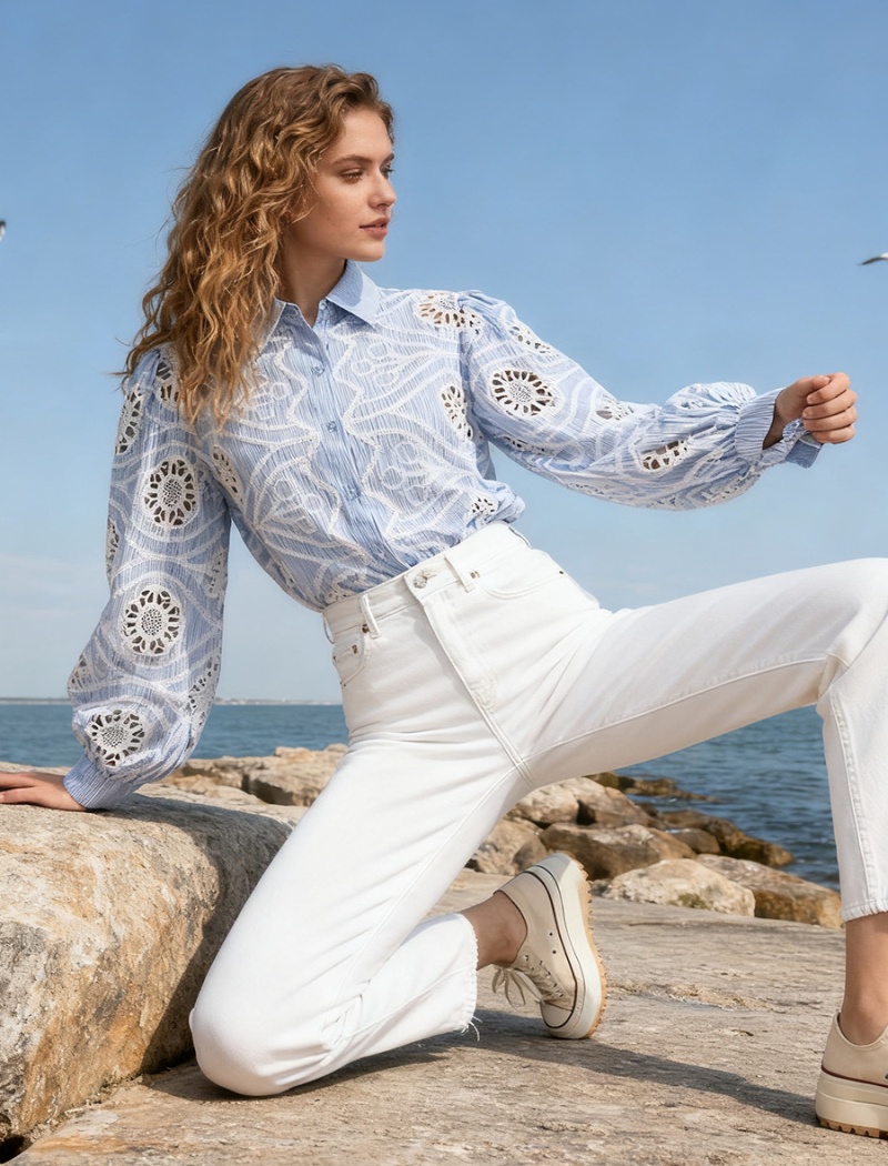 Flowers hollow art temperament elegant autumn retro shirt