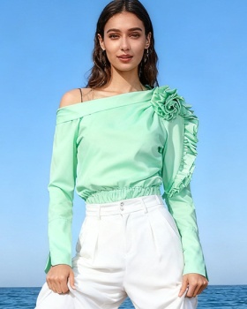 France style pure temperament tops flowers pinched waist shirt