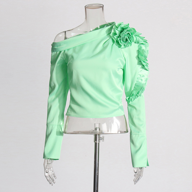 France style pure temperament tops flowers pinched waist shirt