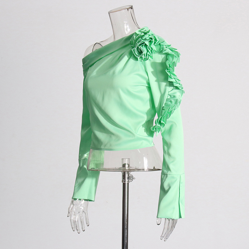 France style pure temperament tops flowers pinched waist shirt