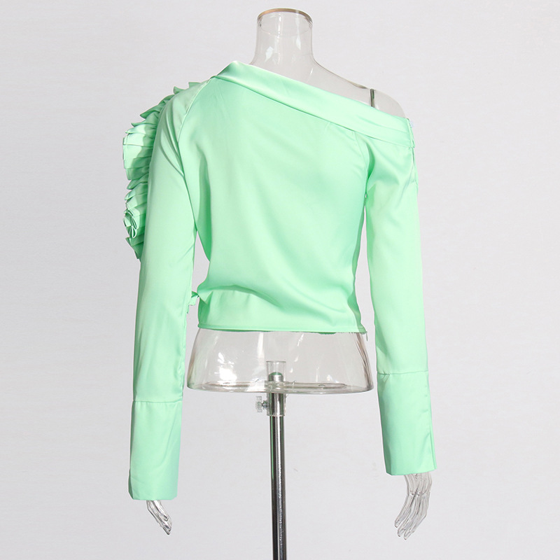 France style pure temperament tops flowers pinched waist shirt