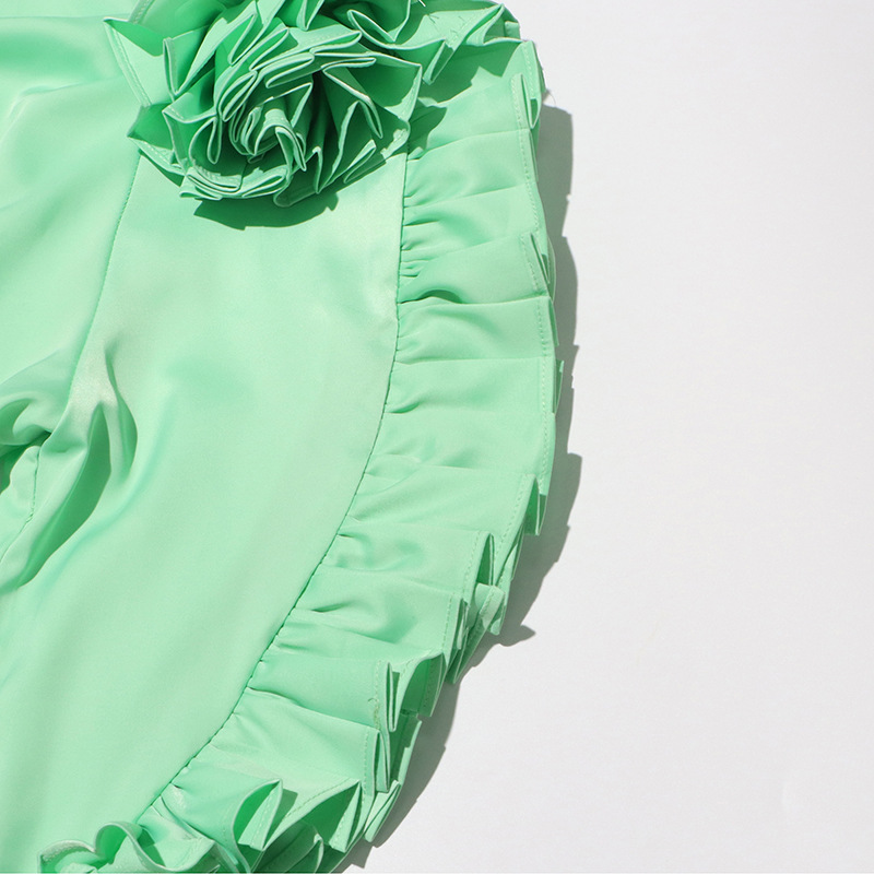 France style pure temperament tops flowers pinched waist shirt