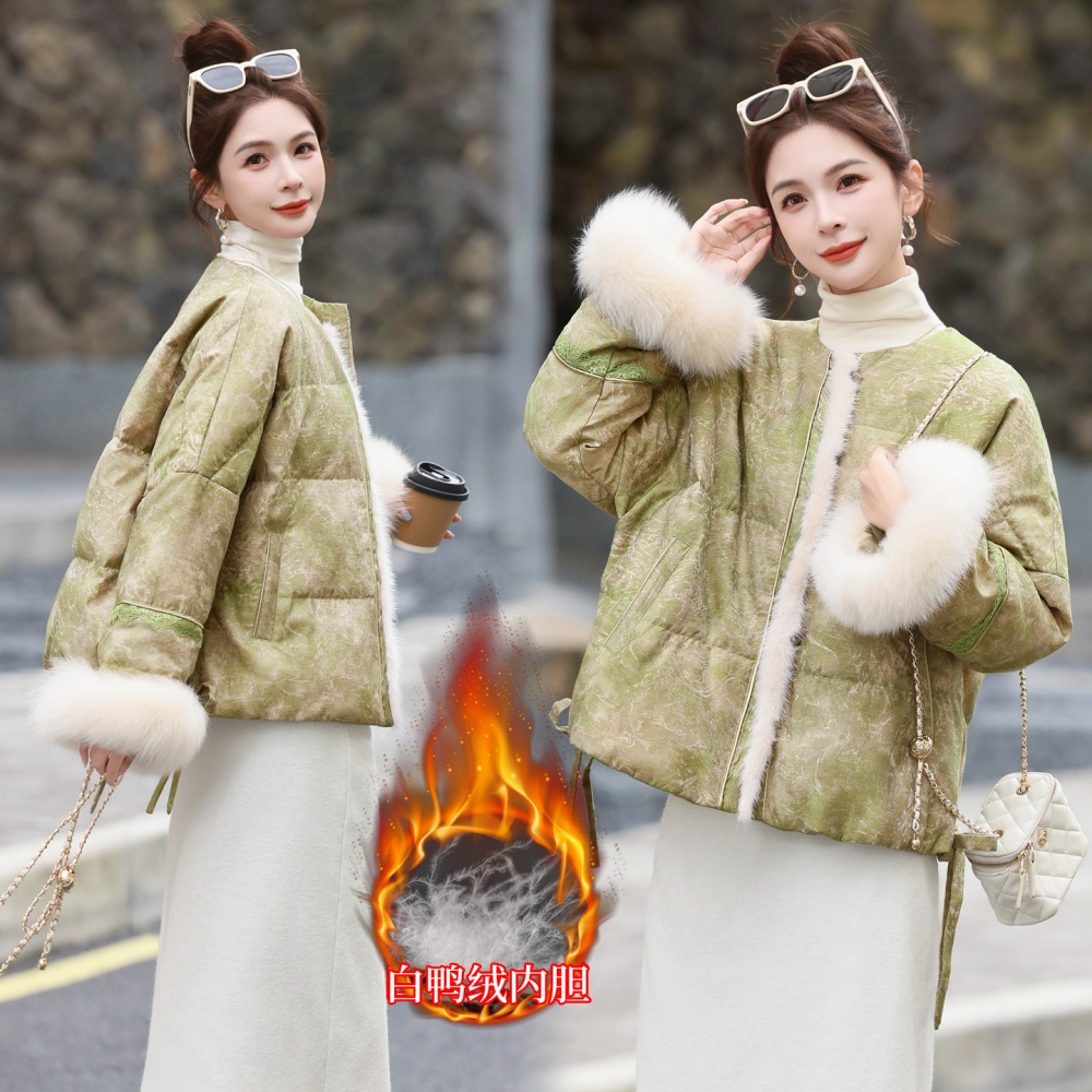 Winter Chinese style mink hair fox fur down lace coat