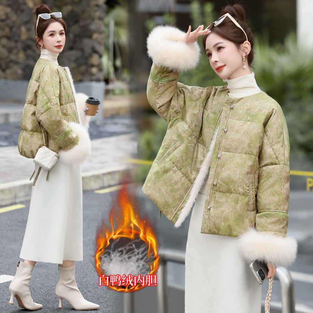 Winter Chinese style mink hair fox fur down lace coat