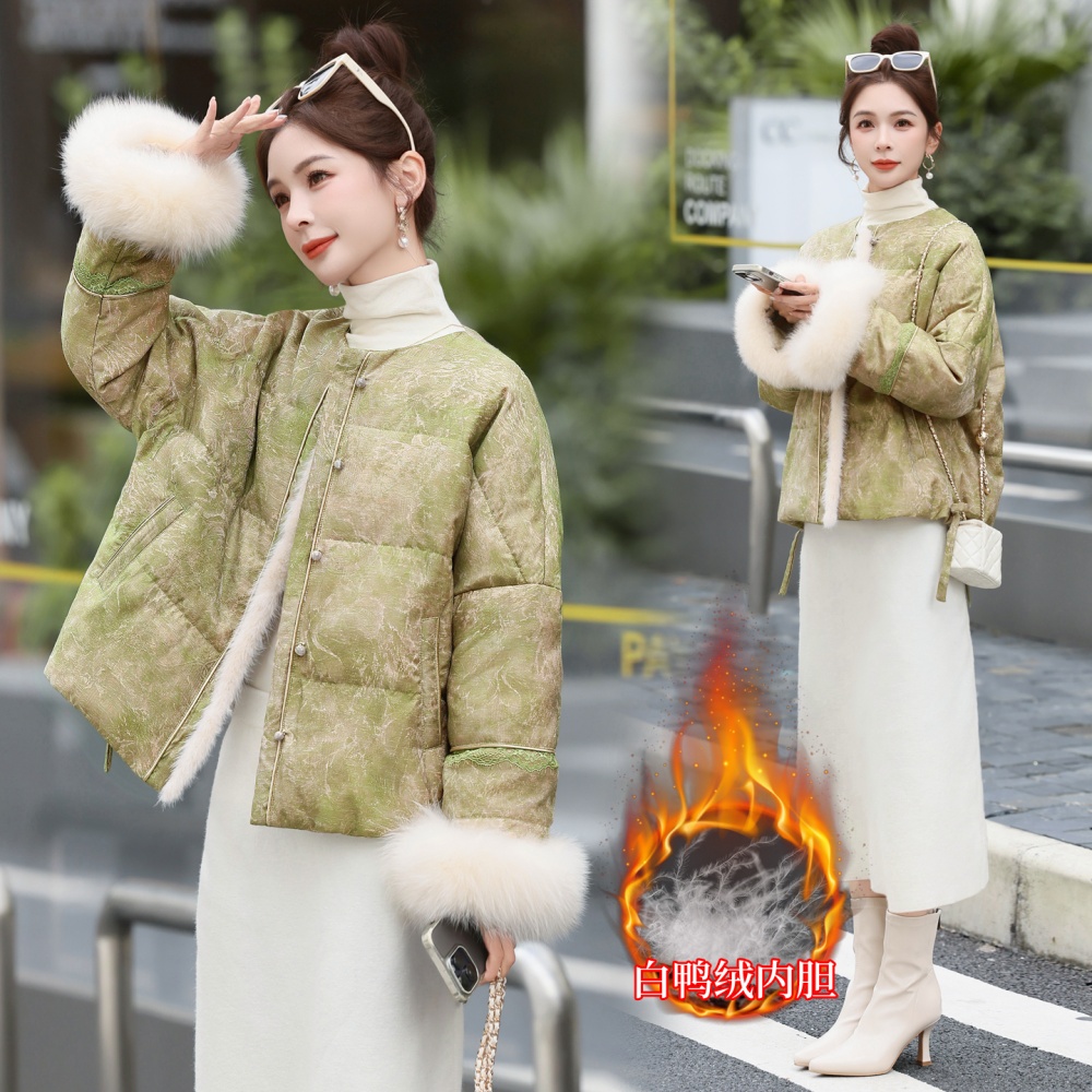 Winter Chinese style mink hair fox fur down lace coat