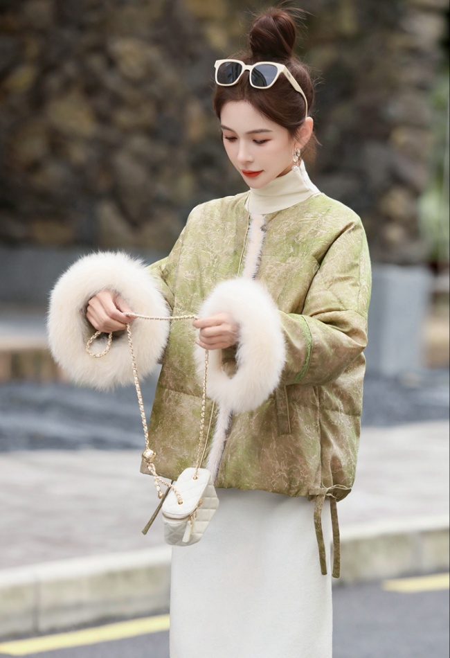 Winter Chinese style mink hair fox fur down lace coat