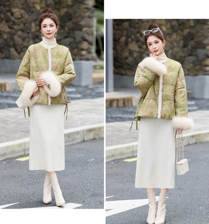 Winter Chinese style mink hair fox fur down lace coat