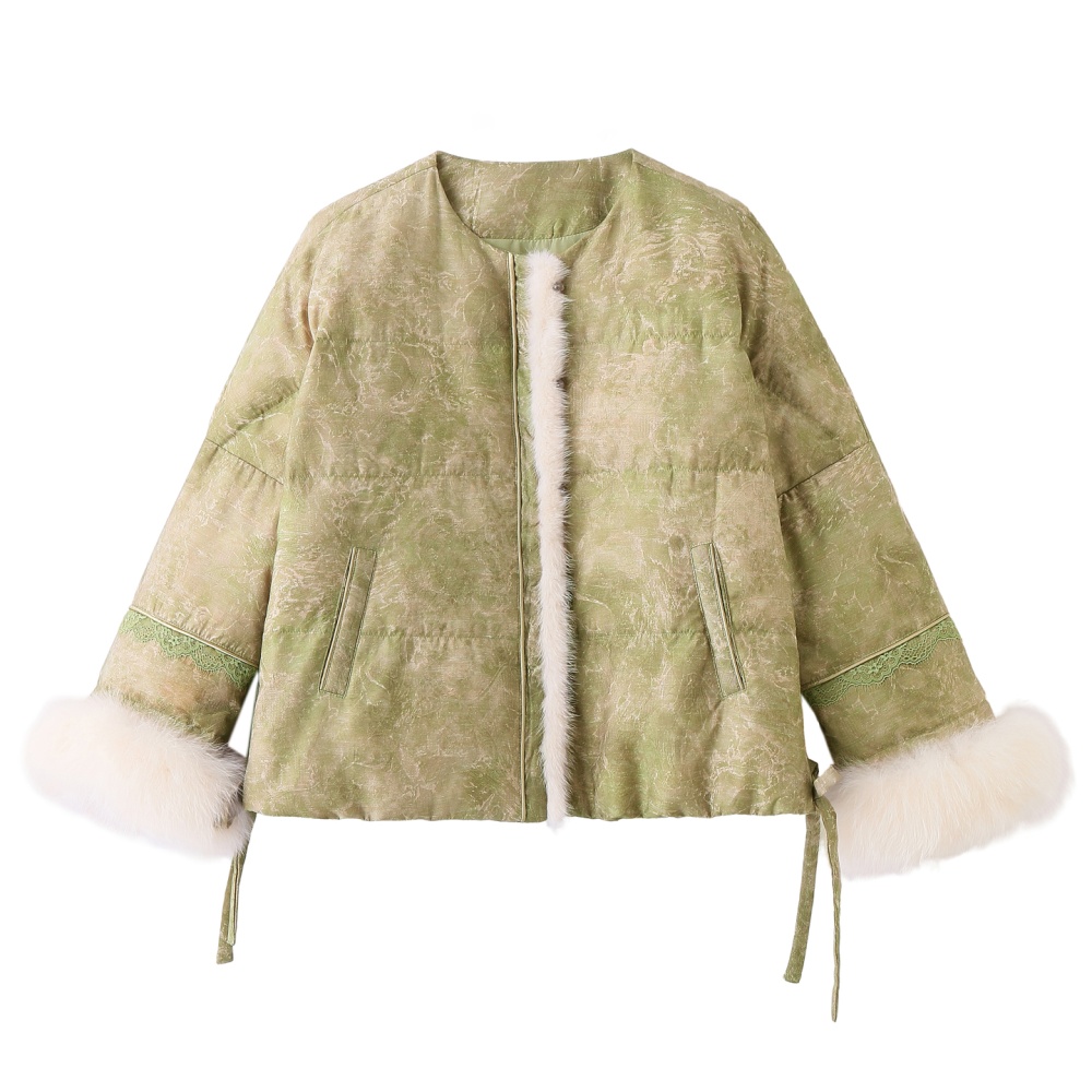 Winter Chinese style mink hair fox fur down lace coat