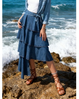 Temperament retro cake pinched waist elegant long skirt