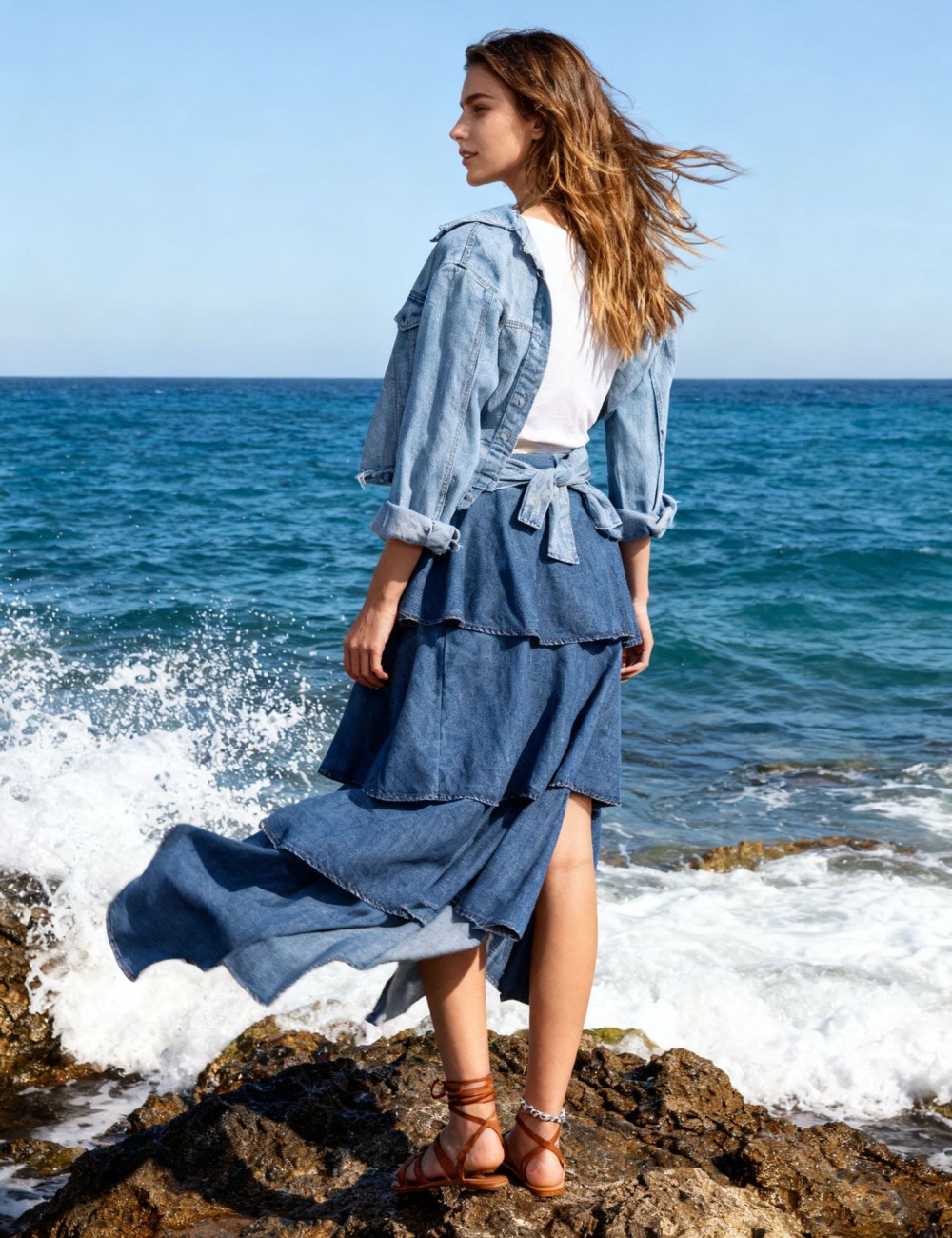 Temperament retro cake pinched waist elegant long skirt