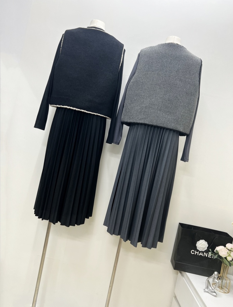 Bottoming France style vest fashion loose dress 2pcs set