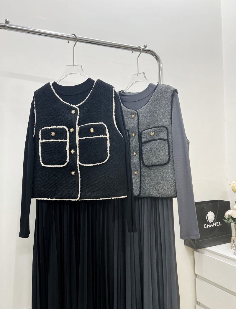 Bottoming France style vest fashion loose dress 2pcs set