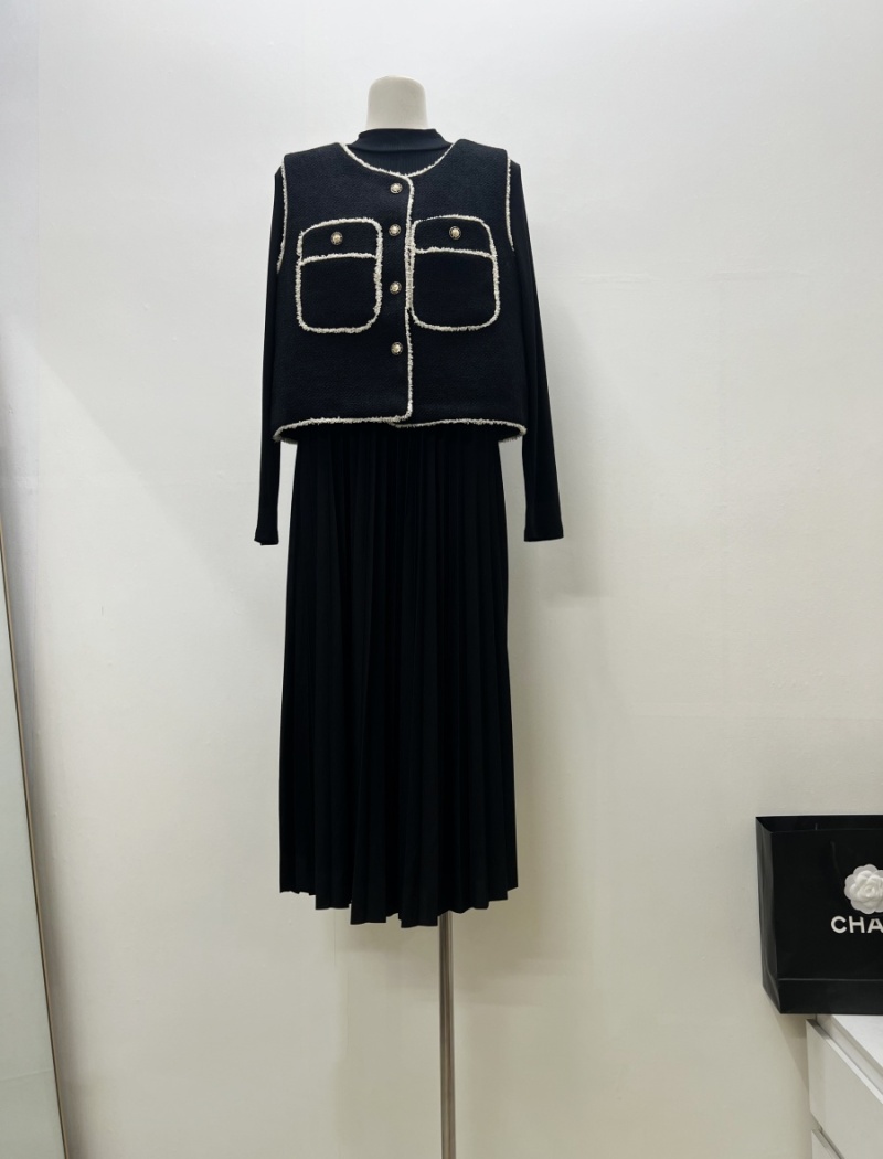 Bottoming France style vest fashion loose dress 2pcs set