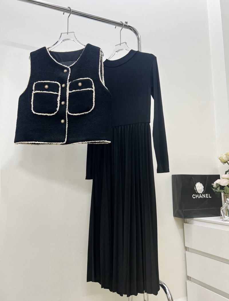 Bottoming France style vest fashion loose dress 2pcs set