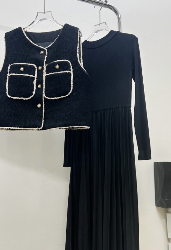 Bottoming France style vest fashion loose dress 2pcs set