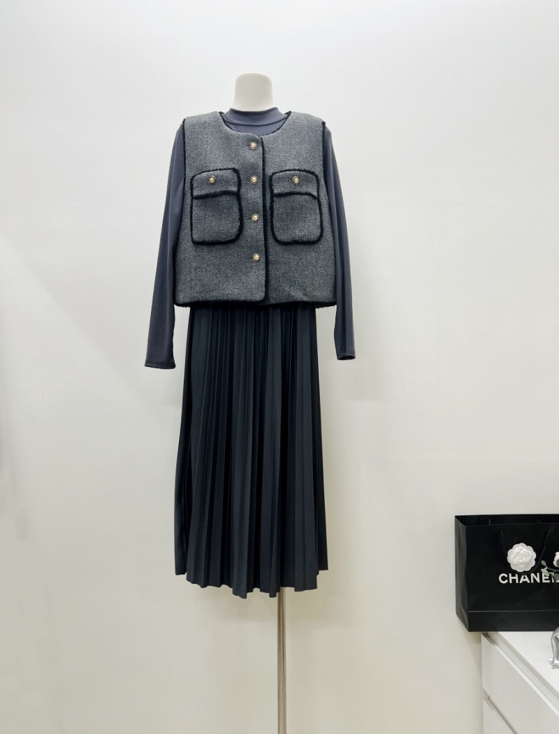 Bottoming France style vest fashion loose dress 2pcs set