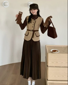 Long sleeve all-match vest fashion dress 2pcs set
