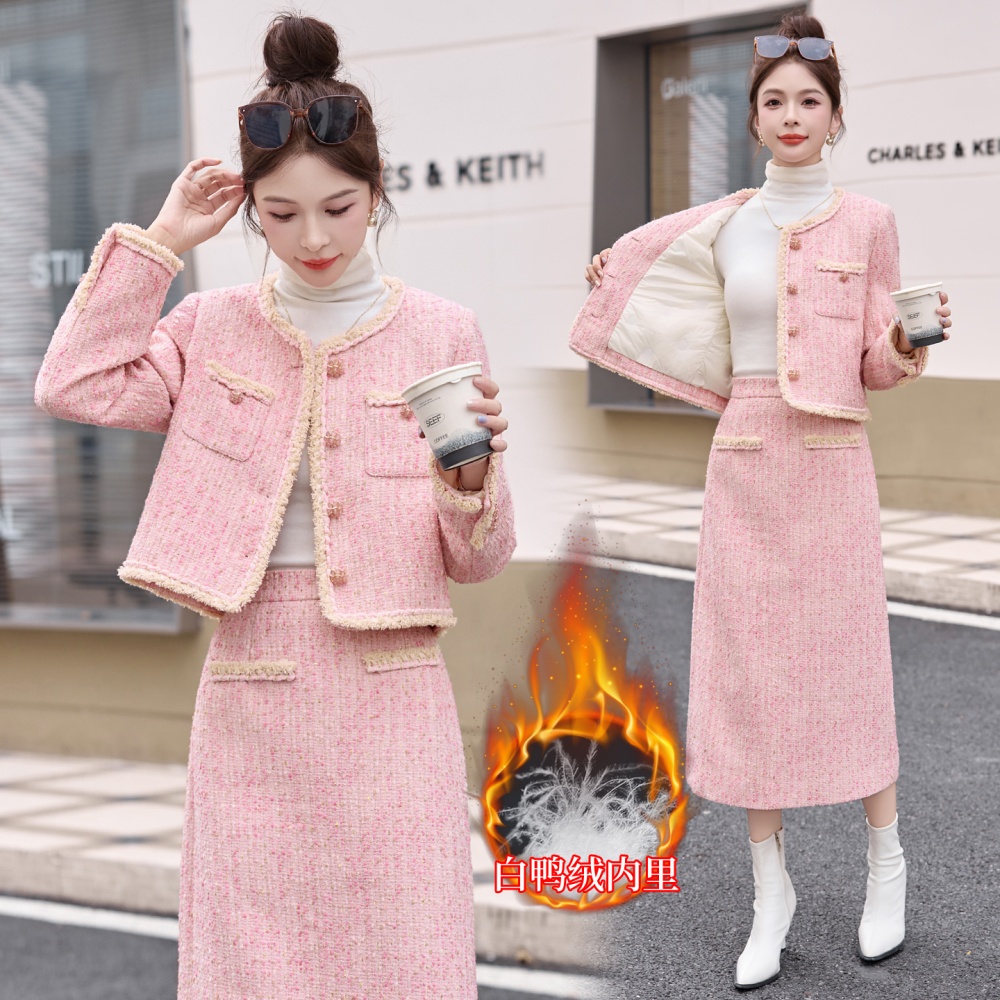 Coarse flower coat duck down long skirt a set