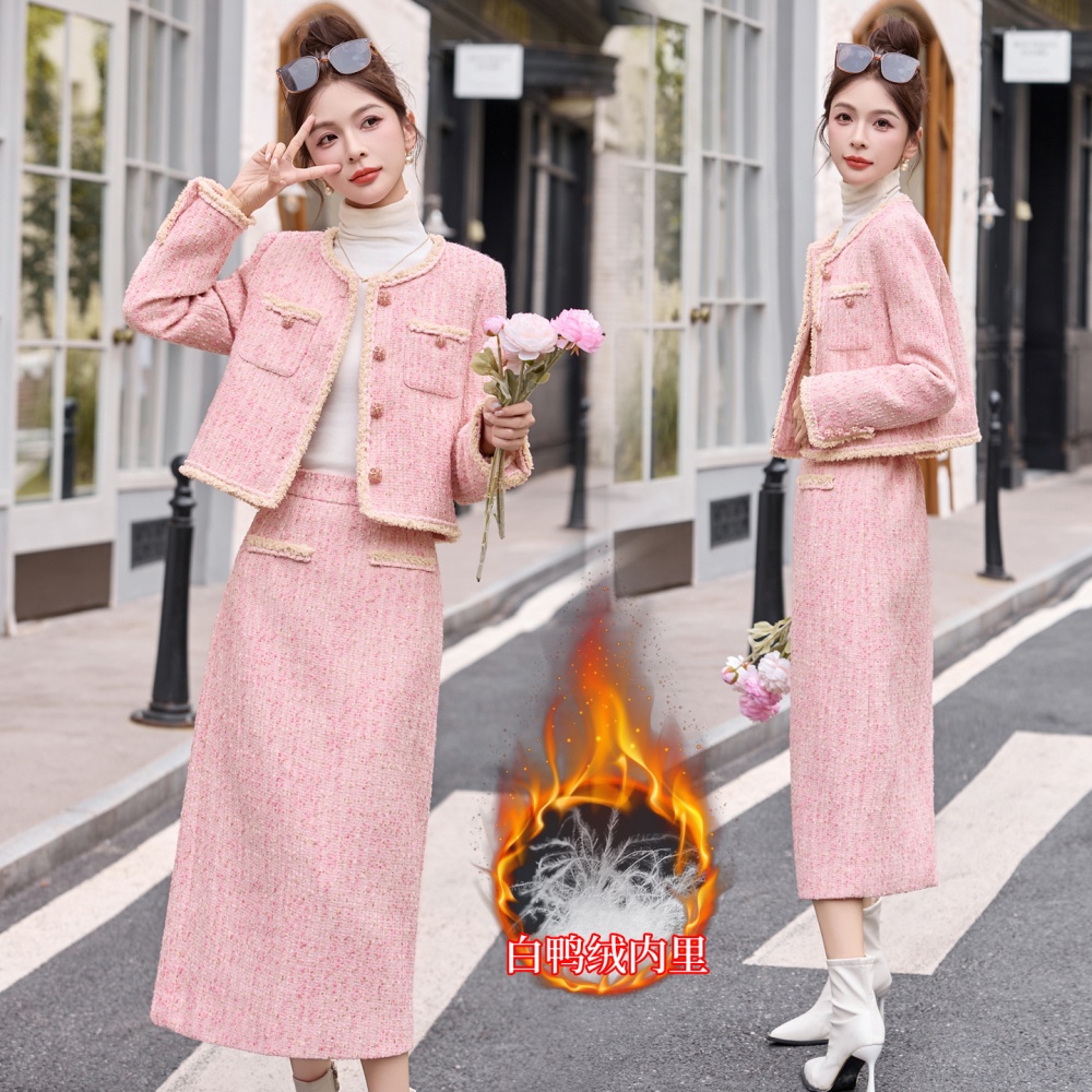 Coarse flower coat duck down long skirt a set