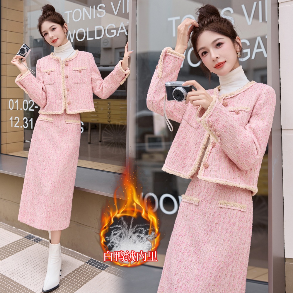 Coarse flower coat duck down long skirt a set