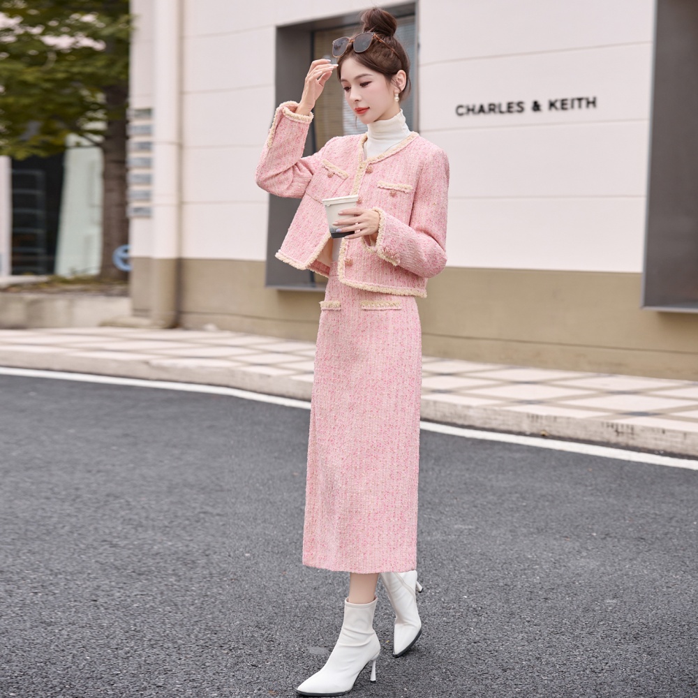 Coarse flower coat duck down long skirt a set