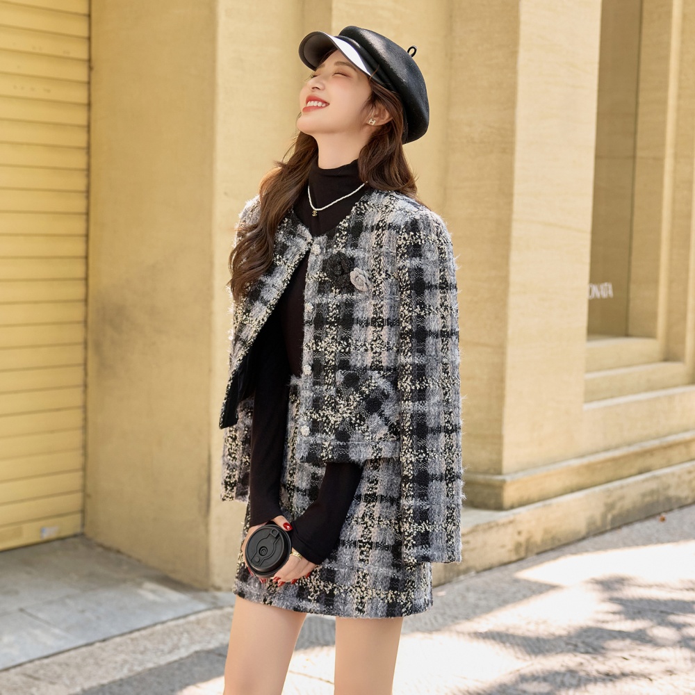 Wool with corsage coat duck down winter skirt a set