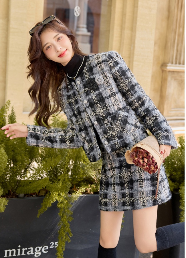 Wool with corsage coat duck down winter skirt a set