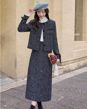 Winter chanelstyle long skirt coarse flower coat a set