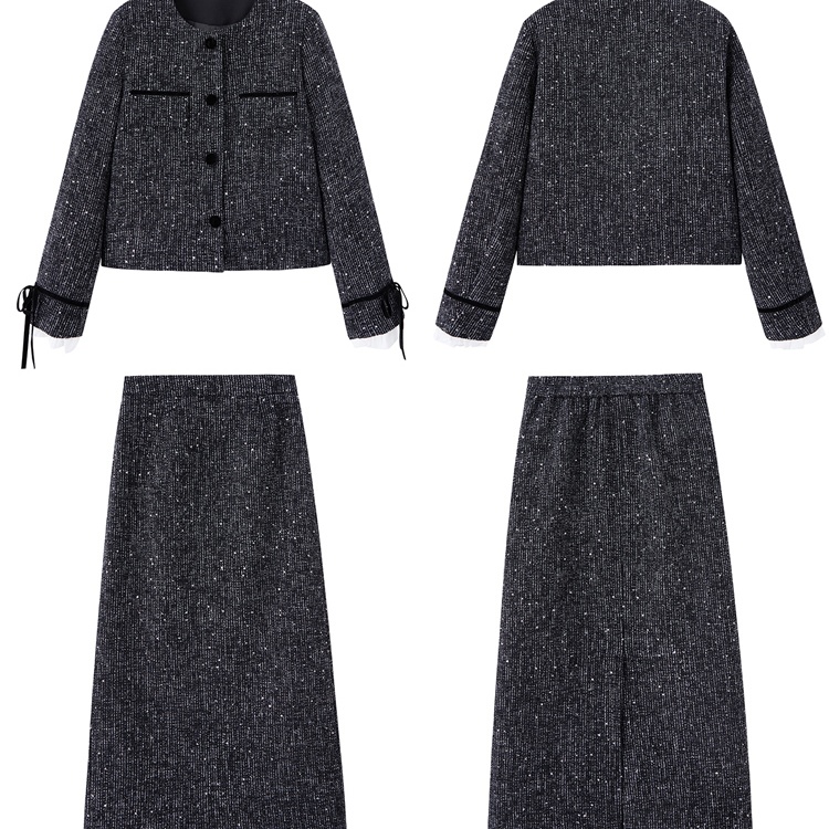 Winter chanelstyle long skirt coarse flower coat a set