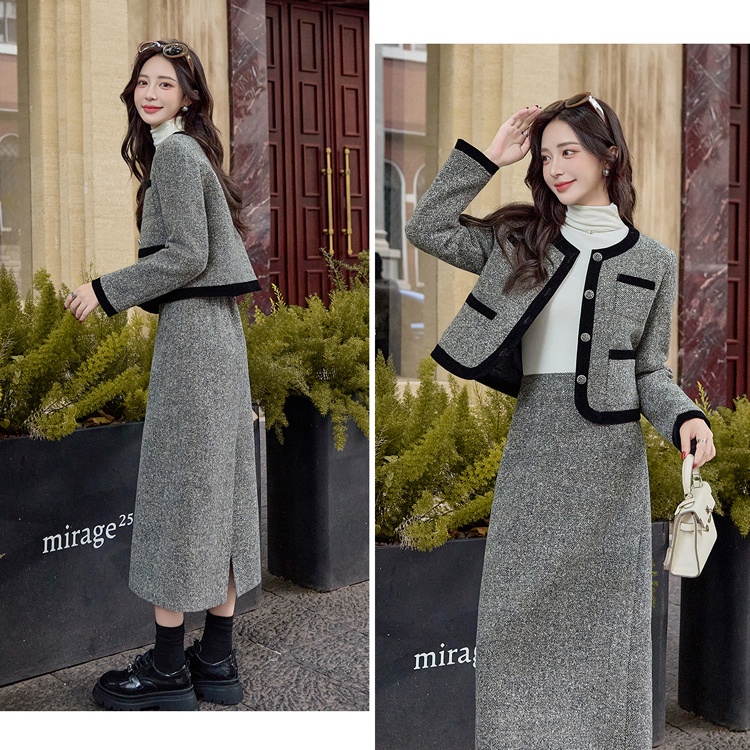Chanelstyle duck down long skirt splice coat a set