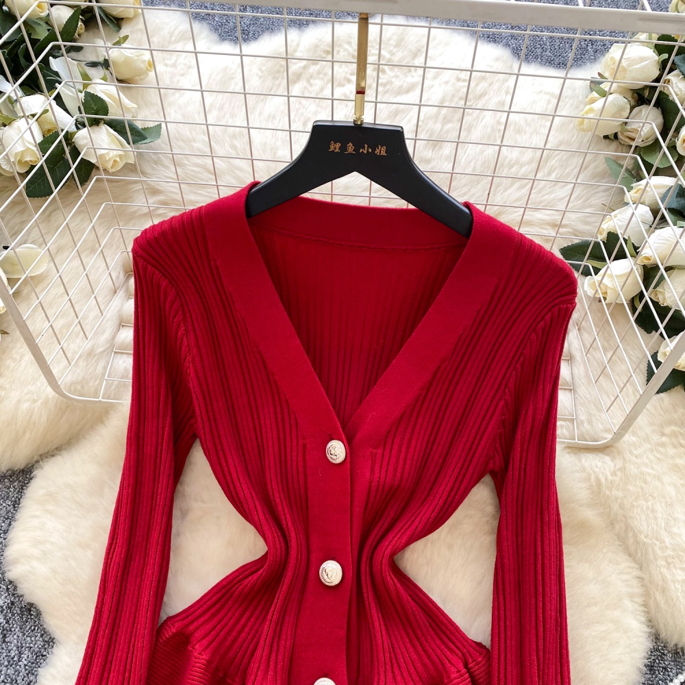 Slim pinched waist dress temperament sweater dress