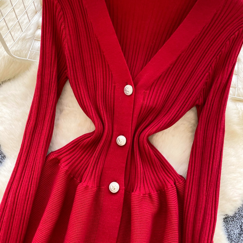 Slim pinched waist dress temperament sweater dress