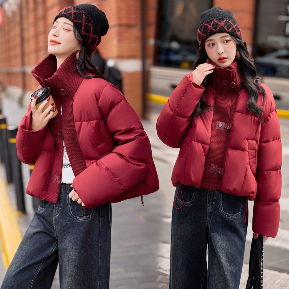 Knitted Casual red cstand collar Korean style down coat