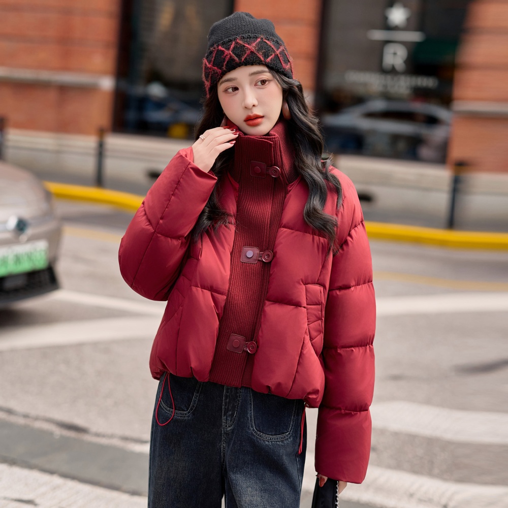 Knitted Casual red cstand collar Korean style down coat