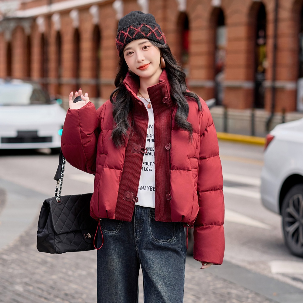 Knitted Casual red cstand collar Korean style down coat
