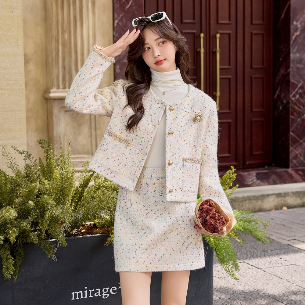 Duck down rainbow coat lace winter skirt 2pcs set