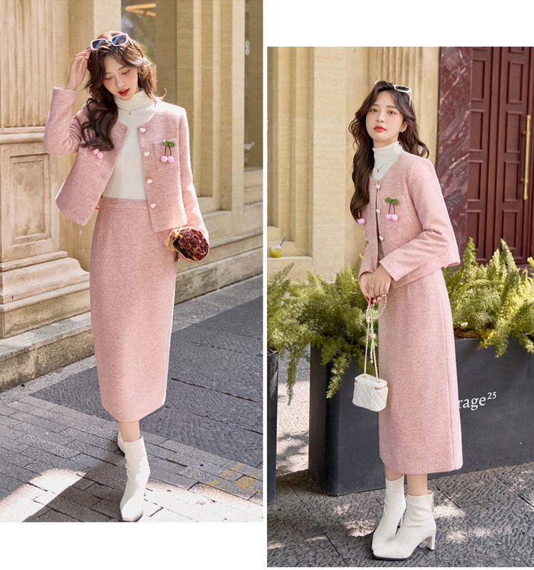 All-match winter jacket duck down long skirt 2pcs set