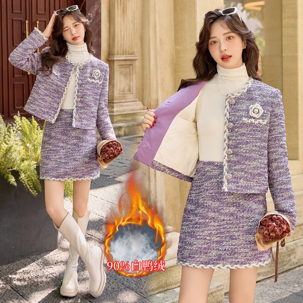 Duck down jacket autumn and winter short skirt a set