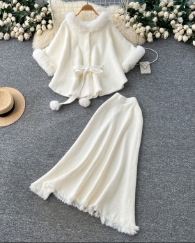 Tassels splice tops temperament skirt 2pcs set for women