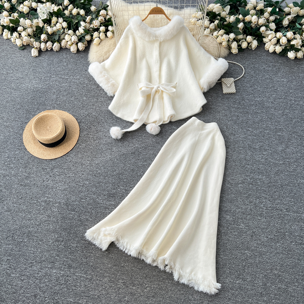 Tassels splice tops temperament skirt 2pcs set for women