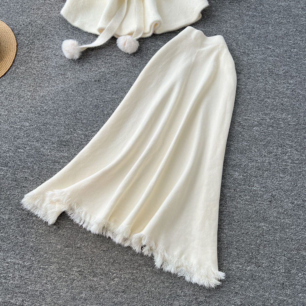 Tassels splice tops temperament skirt 2pcs set for women